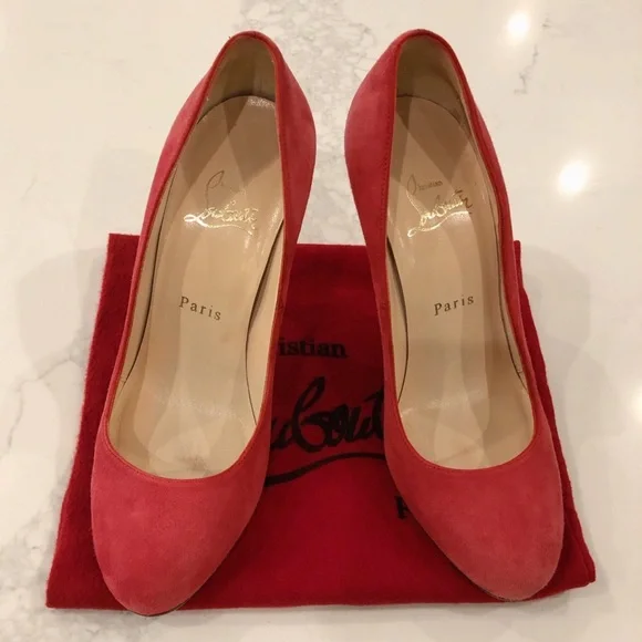 CHRISTIAN LOUBOUTIN Pink Suede “Simple Pumps” SZ 37.5 - Picture 3 of 16